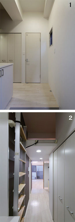 1:廊下の突きあたりの部屋、2:玄関から見た広いLD